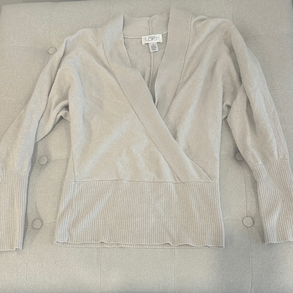 LOFT Women's Elegant Cream V-Neck Sweater
